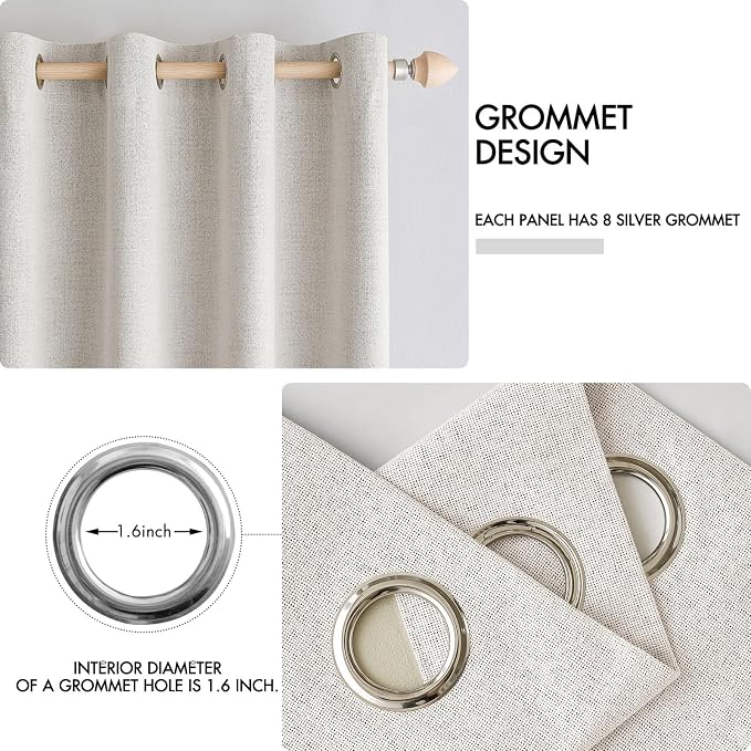 MIULEE Linen Textured Curtains for Bedroom Solid 100% Blackout Thermal Insulated Cream White Grommet Room Darkening Curtains & Drapes Luxury Decor for Living Room 52 x 45 Inch (2 Panels)