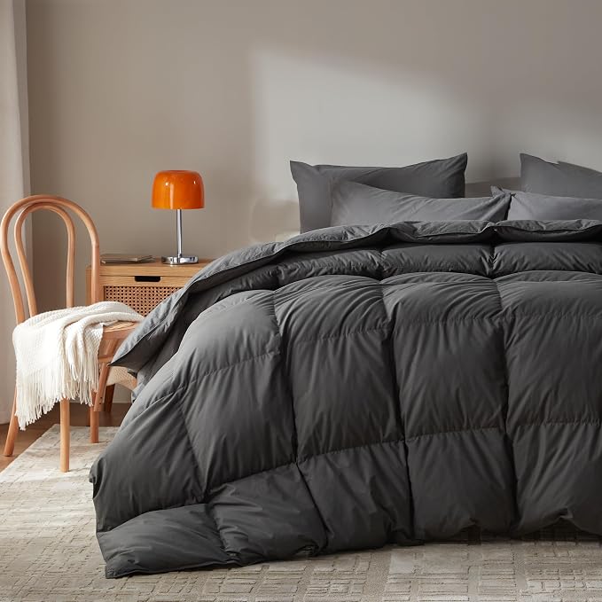 Goose Feather Down Comforter Full Size,100% Organic Cotton Duvet Insert,All-Season Luxury Duvet Insert with Baffle Box Design, 750+Fill Power Hotel Collection Bedding Comforter