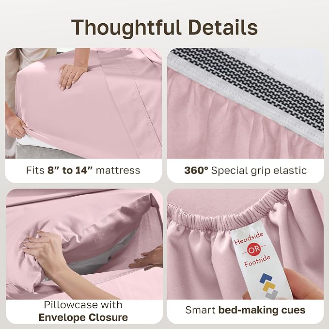 California Design Den Soft 100% Organic Cotton Sheets Twin XL Size Set - Soft and Crisp Percale, Twin XL Sheet Sets with Deep Pockets, Breathable and Durable Bedding (Pink - Chalky Tone)