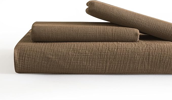 SE SOFTEXLY Muslin Duvet Cover Oversized King Size, 100% Washed Cotton Duvet Cover Set, Soft Comforter Cover Linen Like, 3 Pieces Minimalist Gauze Duvet Cover with 2 Pillowcases, 98"x120", Dark Brown