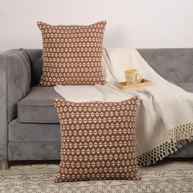 Trade Star Set of 2 Pillow Covers Cotton Decorative Throw Pillow Case Handloomed Cushion Covers Premium Quality Pillow Sham Farmhouse Decor 20x20 Inches