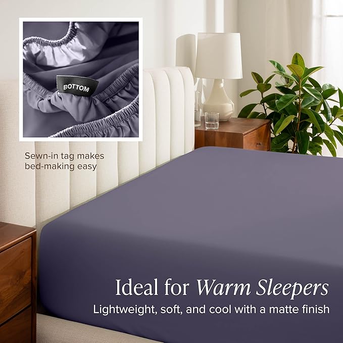 Bare Home 100% Organic Cotton Twin Sheet Set - Crisp Percale Weave - Lightweight & Breathable - Bedding Sheets & Pillowcases (Twin, Dusty Purple)