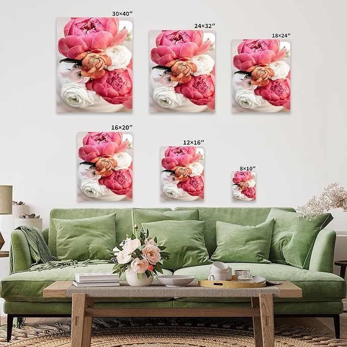 Monem Art Pink Peony Floral Macro Photography Print - Romantic Flower Art Poster - Wall Decor for Living Room, Bedroom or Office - 12x16 STRETCHED CANVAS Wall Art by Mareike Bohmer