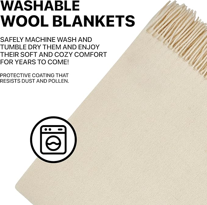 | Wool Blanket/Throw | 100% New Zealand Wool | Perfect for Home and Outdoors | Virgin Wool Throw with Fringes 75"x87" (190 x 220 cm)