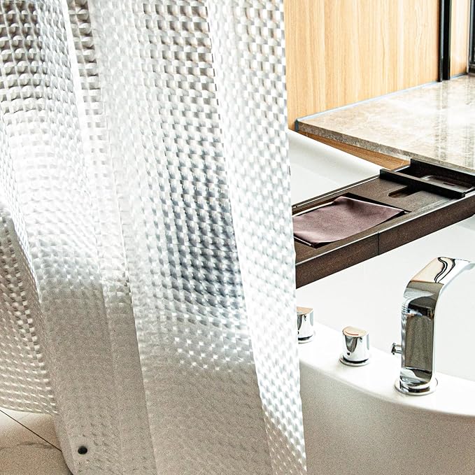 EVA Clear Shower Curtain, Water-Repellent Shower Curtain Liner with 3 Magnets for Bathroom, 72x72 Inches, Checkered