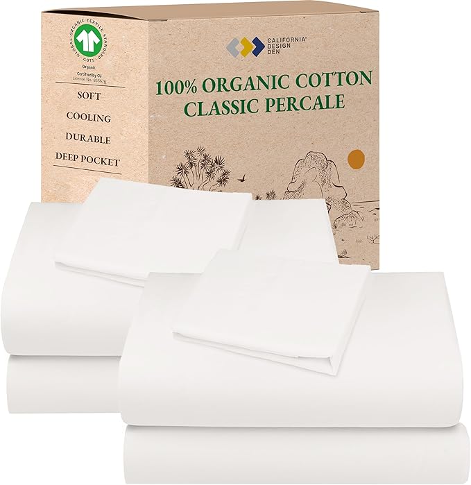 California Design Den Pack of 2 Extra Long Twin Sheets Set - 100% Organic Cotton Bed Sheets, Crisp Percale Feel, Deep Pockets, Lightweight Bedding Set - True Ivory