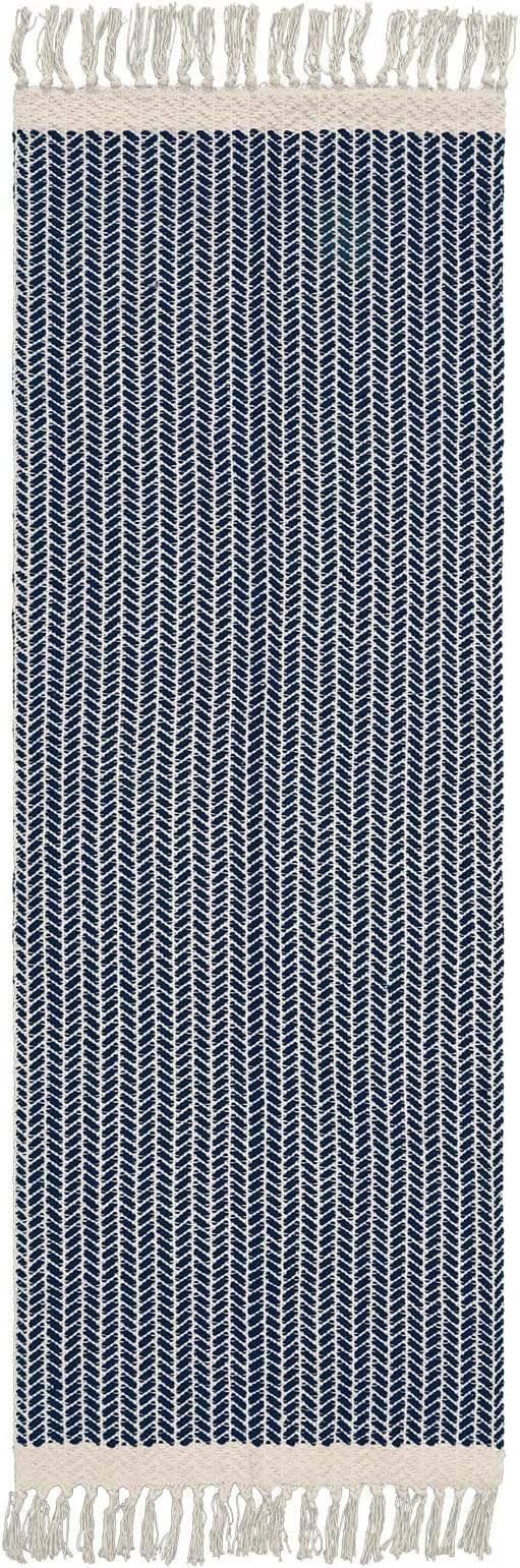 Lahome Belle Boho Kitchen Runner, 2x6 Laundry Room Rug Lightweight Runners for Hallways Washable Runner Rug with Tassels, Farmhouse Cotton Blue Throw Rugs Non Shedding Carpet for Entryway Bathroom