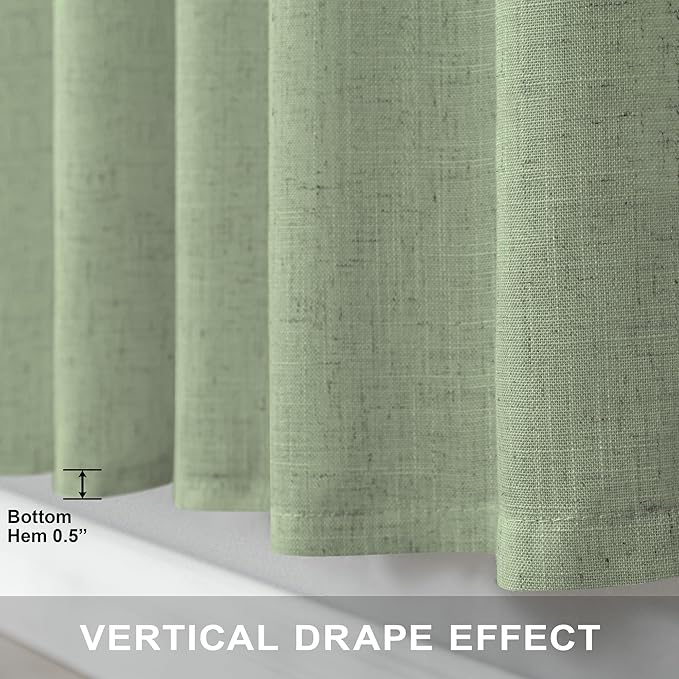 Sage Green Curtains 72 Inch Length for Bedroom 2 Panel Set Rod Pocket Back Tab Drapes Semi Sheer Light Reducing Linen Blend Woven Light Green Curtain for Living Room Dividing Closet Laundry 38X72 Long