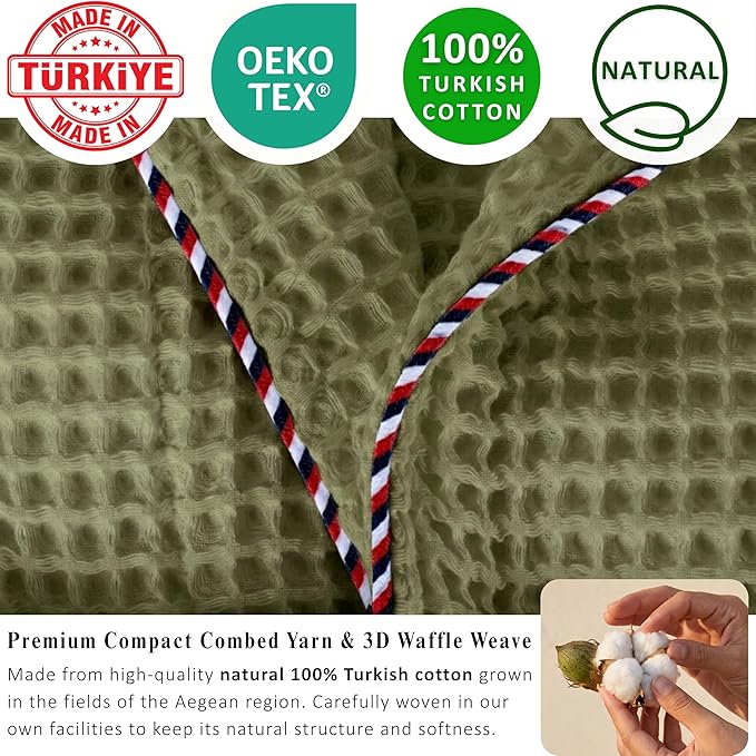 PÜSKÜL Luxury Waffle Robe for Women & Men - Natural 100% Turkish Cotton Bathrobe - Housecoat Womens & Housecoat Mens