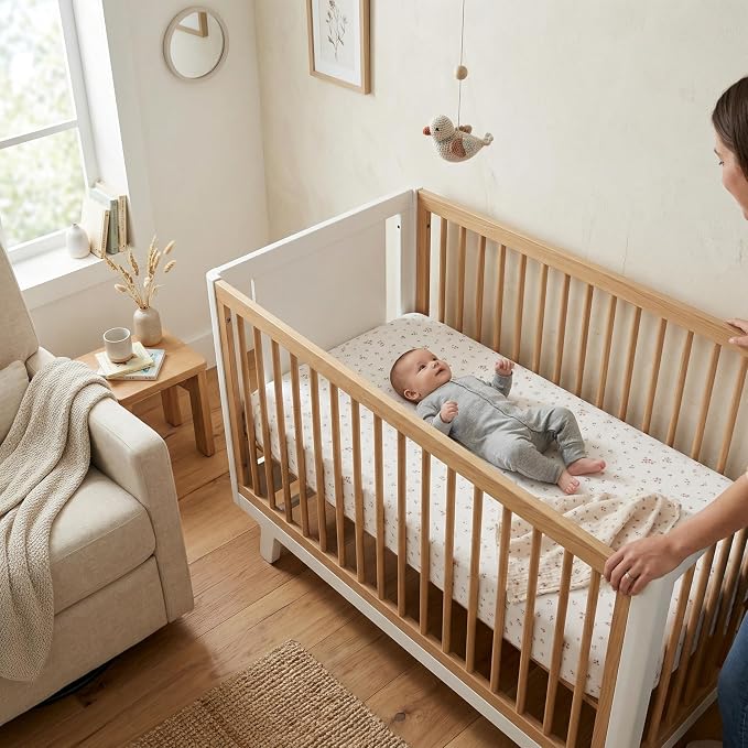 Makemake Organics GOTS Certified Organic Cotton Fitted Crib Sheet Soft Breathable (28"x52", Bloom)