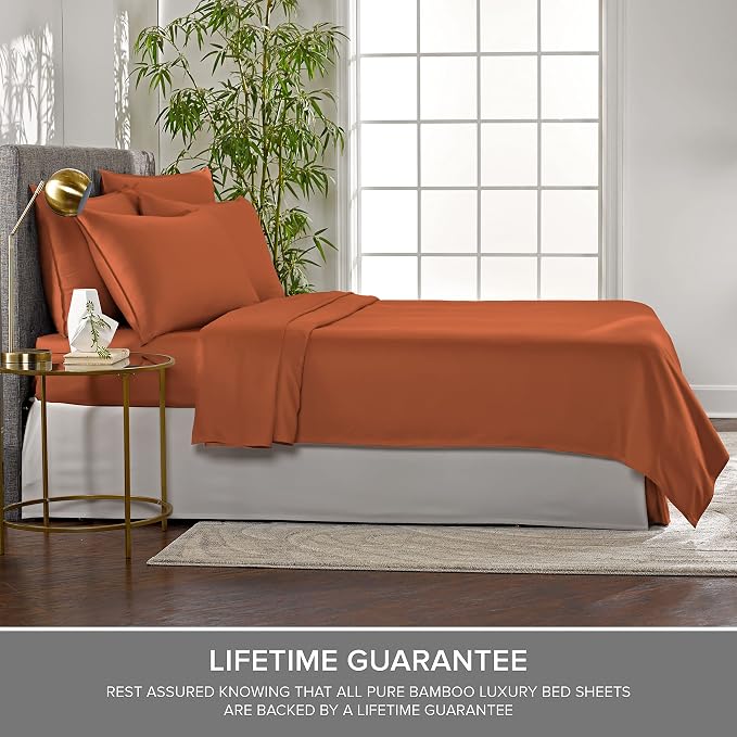 Pure Bamboo Full Sheets, Genuine 100% Organic Viscose Derived from Bamboo Bed Sheet Set, Luxuriously Soft & Cooling, Double Stitching, 2 Year Quality Promise (Full, Terracotta)