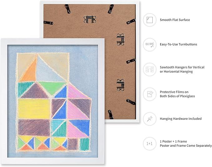 Monem Art Colorful Abstract House Painting Print - Bright Geometric Modern Art Poster - Wall Decor for Living Room, Bedroom or Office - 16x20 White Framed Wall Art by Renee Stramel