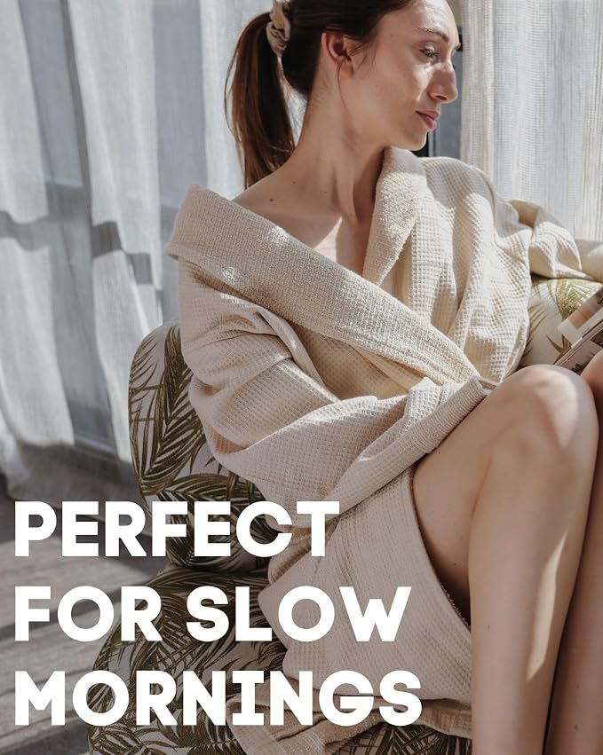 sea me at home Turkish Cotton Waffle Bathrobe, Luxury Spa Hotel Shawl Collar Robe for Women & Men, Plush Terry Inside