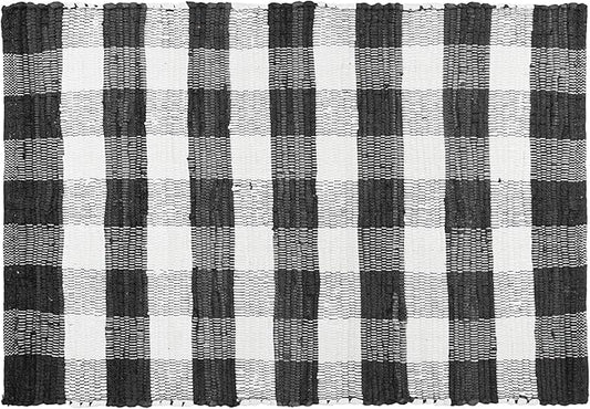 GLAMBURG Cotton Buffalo Check Plaid Rugs Washable, Handwoven Checkered Rug Welcome Door Mat 22x34 Rug for Kitchen Bathroom Outdoor Porch Laundry Living Room, Farmhouse Reversible Rag Rug Black White
