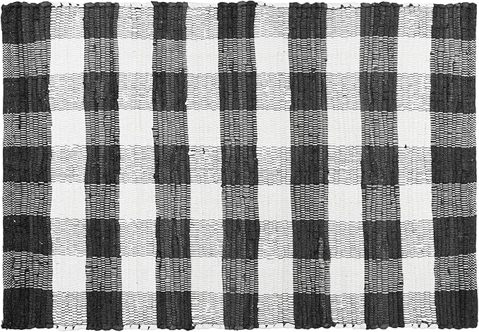 GLAMBURG Cotton Buffalo Check Plaid Washable, Handwoven Checkered Welcome Door Mat 18x30 for Kitchen Bathroom Outdoor Porch Laundry Living Room, Farmhouse Reversible Rag Rug Black White