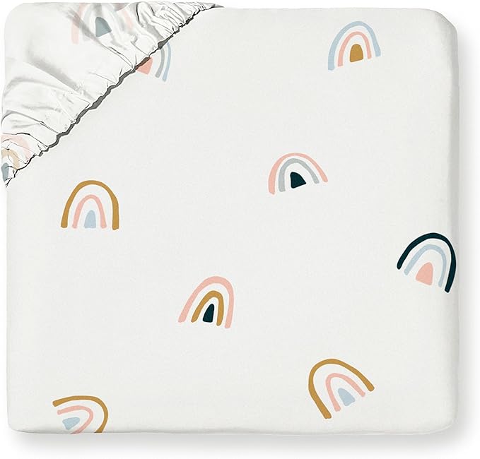 MakeMake Organics Organic Full Fitted Sheet Set GOTS Certified Organic Cotton Fitted Sheet with Pillowcase Ultra Soft Non Toxic Breathable Hypoallergenic Colorful Neutral (Full, Rainbow)
