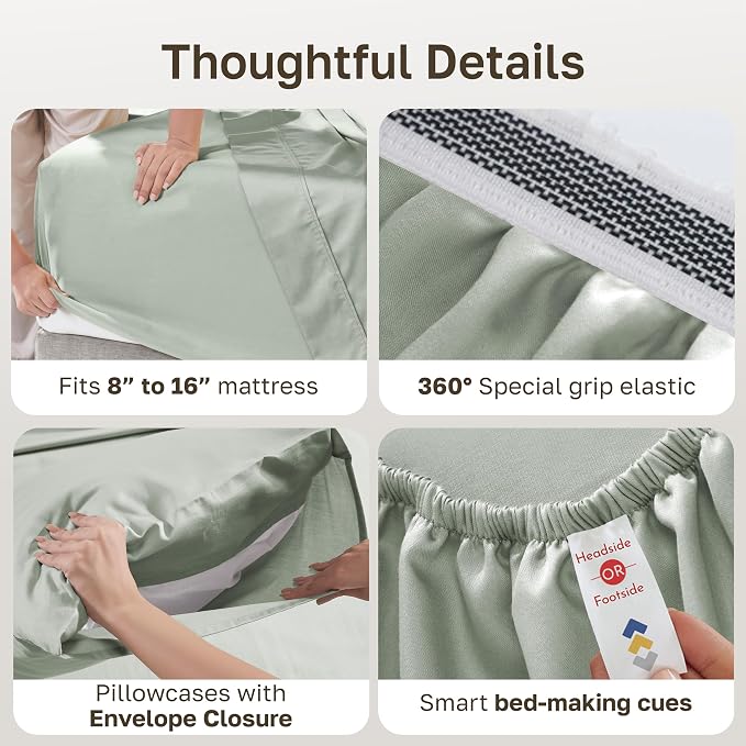 California Design Den Queen Sheet Set Deep Pocket Bedding - Certified 100% Egyptian Cotton Queen Size Sheet Set, Soft Sateen, Durable Bedding - Meadow Grey