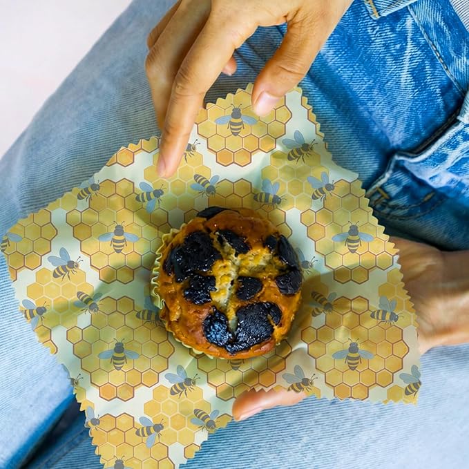 Reusable Beeswax Wraps, 9 Pack Eco-Friendly Food Storage, Organic, Sustainable, Zero Waste, Plastic-Free, for Sandwich, Fruit, Bowl, Bread, 1XL, 3M, 5S, Bees Honeycomb Monkey Parrot Patterns