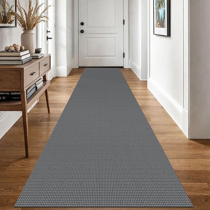 EARTHALL Woven Runner Rug 2.6x10 Ft Washable Runners for Hallways Long Non Slip Rubber Backed Kitchen Runner Braided Indoor Floor Carpet Runners for Entryway, Hallway, Kitchen, Dark Gray