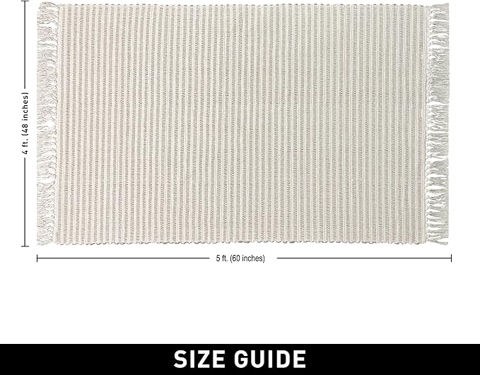 Chardin home Beige & Ivory Providence Area Rug 3x5 feet |Hand Woven Farmhouse Rug with Hand Knotted Fringes | Great in Kitchens bathrooms Living Rooms Bedroom Study | Reversible Cotton Rug