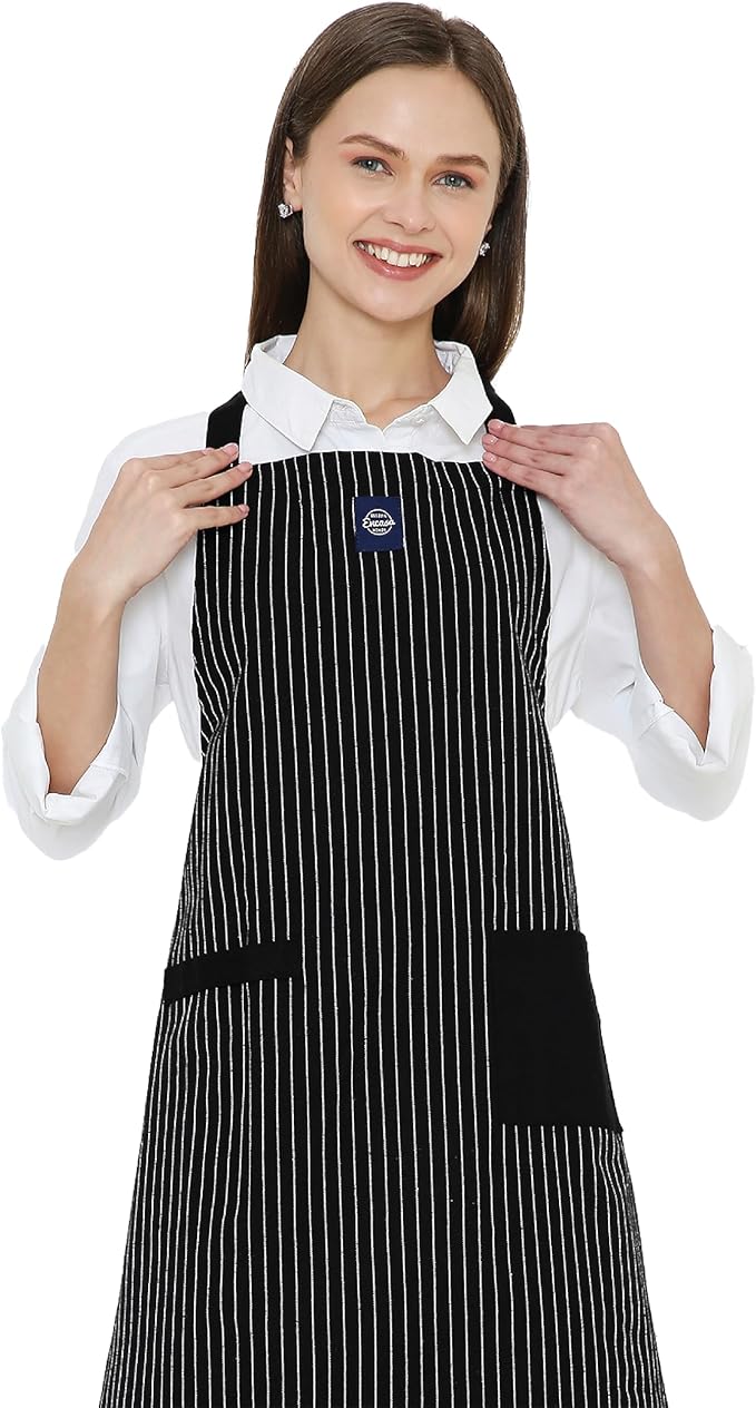 Encasa XO Cotton Kitchen Aprons for Women & Men with Pocket & Towel Loop, Adjustable Neck & Back Strap for Cooking, Baking