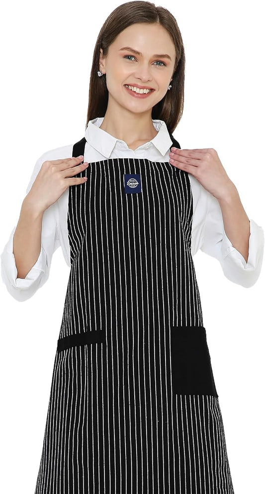 Encasa XO Cotton Kitchen Aprons for Women & Men with Pocket & Towel Loop, Adjustable Neck & Back Strap for Cooking, Baking