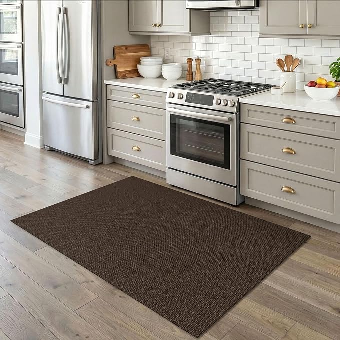 EARTHALL Washable Area Rug 4x5 Ft Non Slip Rugs for Entryway Braided Throw Rugs Bedroom Carpet Cotton Entry Rug Woven Floor Rug for Bedroom Dining Room Living Room, Brown/Coffee
