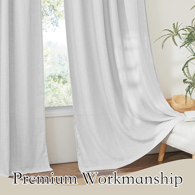 RYB HOME Semi Sheer Curtains - Natural Linen Textured Blend Sheer Curtains Light Glare Filtering Privacy Window Curtaind for Living Room Bedroom Dining, Dove Grey, W 52 x L 108 inch, 1 Pair