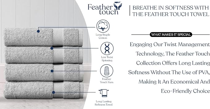 Organic Cotton Luxuriously Plush Bath Towel Pack of 4 | GOTS & OEKO-TEX Certified | Premium Hotel Quality Towels | Feather Touch Technology|650 GSM Long Staple|Soft, Quick Dry & Ultra-Absorbent