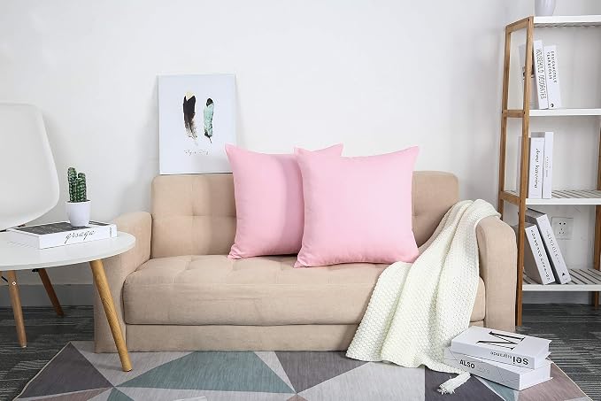 TangDepot 100% Cotton Solid Throw Pillow Cover 12x12 Salmon Pink | 100% cotton, same-color zip, machine wash & air dry. For living room, bedroom, office, car. 42 colors, 44 sizes. Cover only.