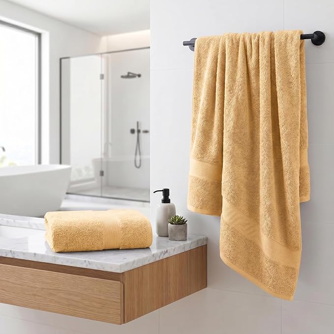 Superior 100% Organic Cotton Bath Towel Set of 3, Daily Use for Bathroom, Guest Bath, Quick Dry, Spa, Resort Towels, Absorbent, Home Essentials, 3-Piece Bath Towels, Oregon Collection, Gold
