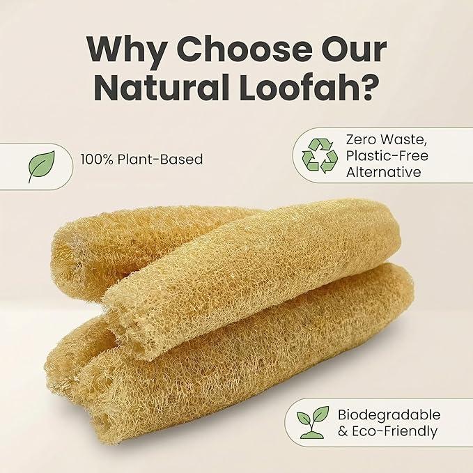 Natural Organic Loofah Body Scrubber 4 Pack, 100% Biodegradable Exfoliating Loofah Sponge for Shower Bath, Gentle Luffa for Sensitive Skin Exfoliation