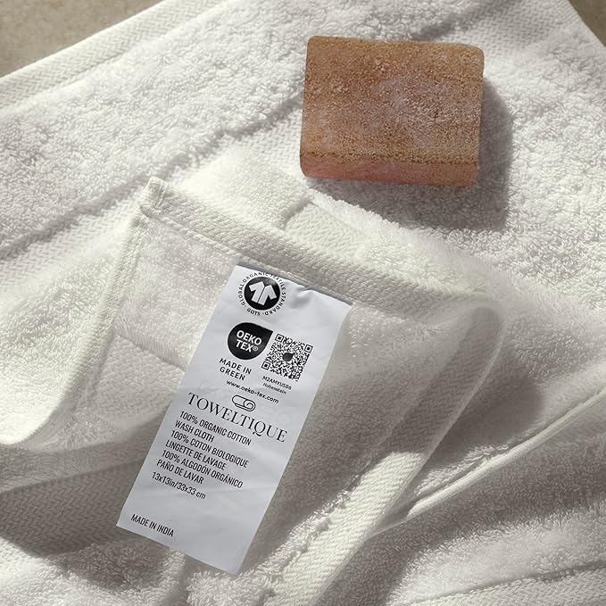 TOWELTIQUE- Organic Cotton Plush Bath Towels Pack of 6 GOTS & Oeko- TEX Certified | Premium Soft, Absorbent & Quick-Drying Towels for Bathroom, Gym, Spa & Hotel Use – Ivory