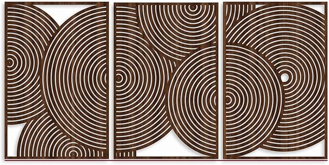 Yerliker 3 Pcs Mid Century Modern Wood Wall Art Decorations 3D Geometric Abstract Wall Sculpture for Living Room Bedroom Office Minimalist Aesthetic(Retro,15.75 x 15.75 x 1.97 Inch)
