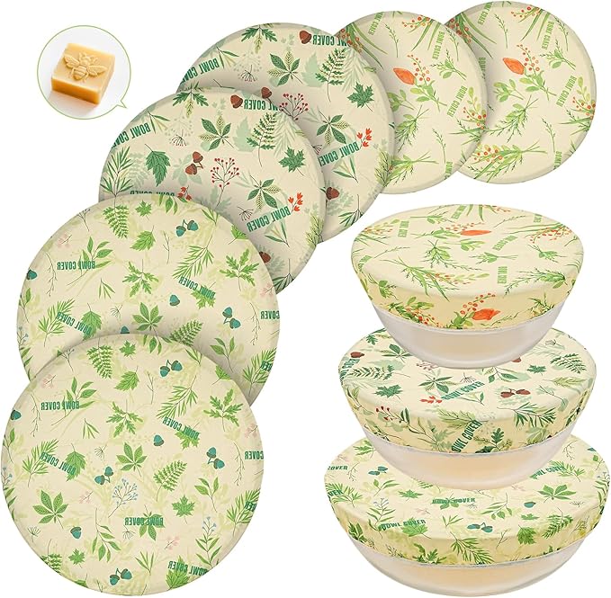 6 Pcs Beeswax Bowl Covers Reusable,Large Reusable Bowl Covers for Bread Proofing,Stretchable to Fit 8/10/12 Inch Bowls (2 Each),Beeswax Wraps for Bread,Leftovers,Fruits,Salad