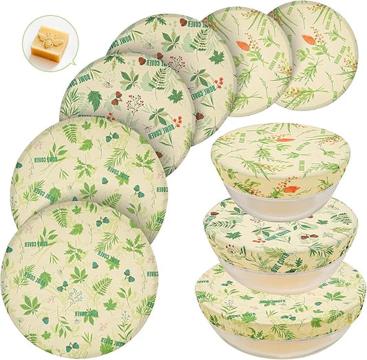 6 Pcs Beeswax Bowl Covers Reusable,Large Reusable Bowl Covers for Bread Proofing,Stretchable to Fit 8/10/12 Inch Bowls (2 Each),Beeswax Wraps for Bread,Leftovers,Fruits,Salad