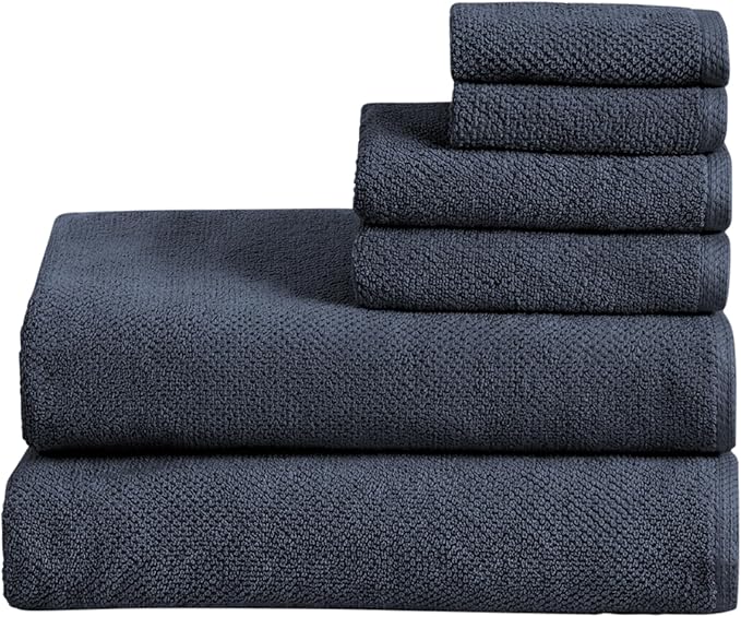 Great Bay Home 100% Cotton 6 Piece Bath Sheet Set - Absorbent, Quick-Drying, Durable Bath Towels for Bathroom Decor - Low-Twist, Two-Ply Fibers (Stone Blue)