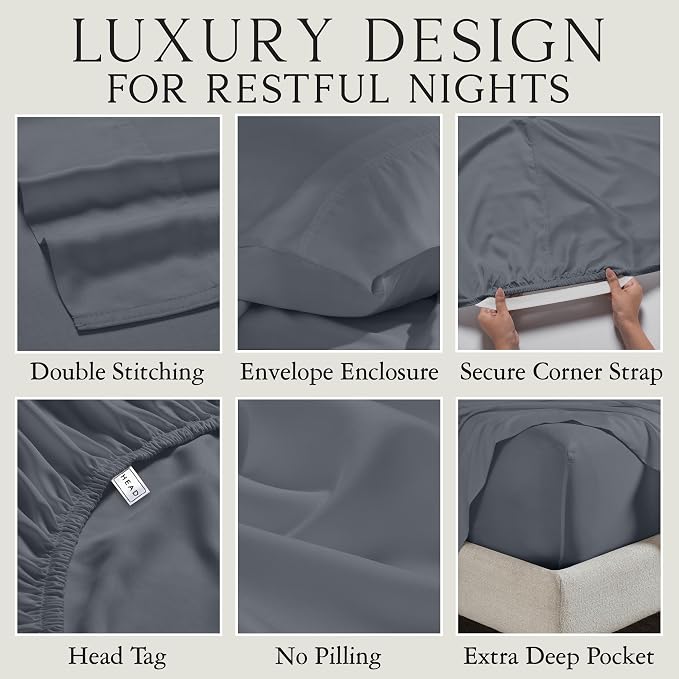 KARISSA MAE Pure Viscose from Bamboo Standard Size Pillowcase Set | 100% FSC Certified | Luxuriously Soft | Cooling | [Charcoal Grey]