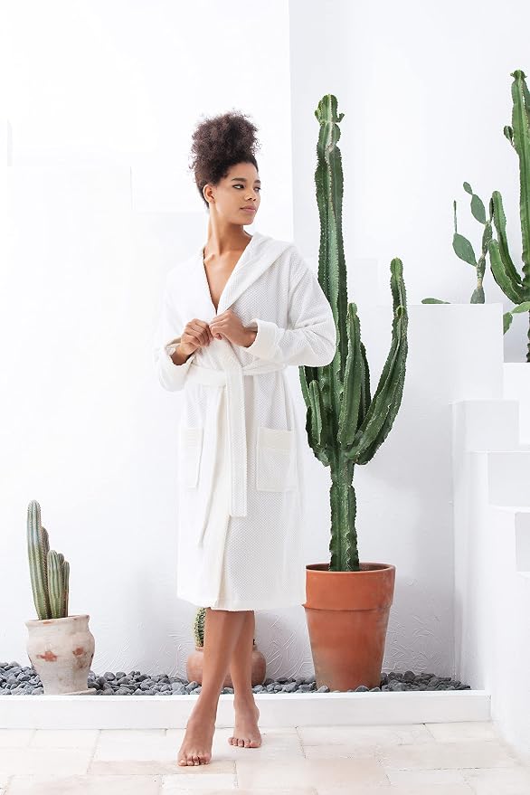 SEYANTE Turkish Cotton Bathrobe for Women - Organic GOTS Certified Terry Hooded Kimono Robe - Spa Quality Women's Cotton Robe