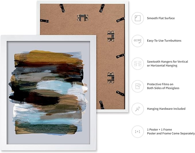 Monem Art Abstract Earth Tone Brushstroke Print - Modern Painterly Art Poster - Wall Decor for Living Room, Bedroom or Office - 16x20 White Framed Wall Art by Mareike Bohmer
