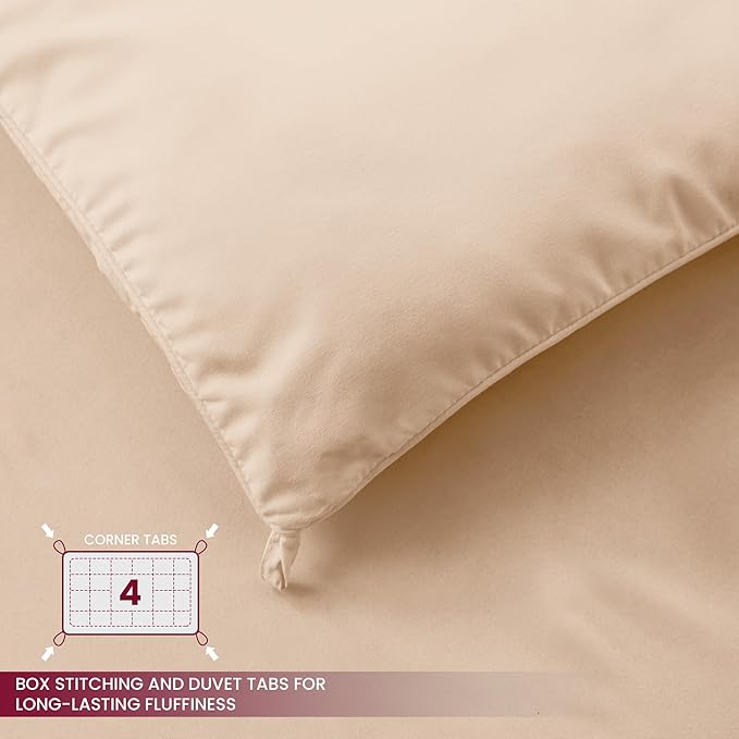LUX Décor Twin Comforter – 92x68 Ultra-Soft Down Alternative Duvet Insert with Corner Tabs & Box Stitching, Hotel Quality Plush Hypoallergenic Microfiber, Oeko-TEX Certified – Beige