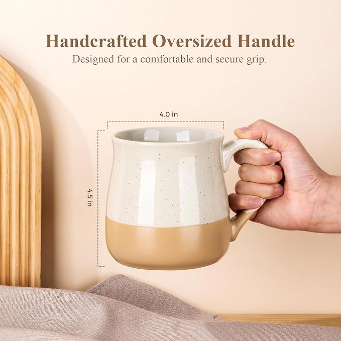 GBhome Ceramic Coffee Mugs Set of 2, 24oz Handmade Large Coffee Mugs Set with Terracotta Underside for Latte/Tea/Beer/Hot Cocoa/Cappuccino/Soup Dishwasher & Microwave Safe-Beige & Orange