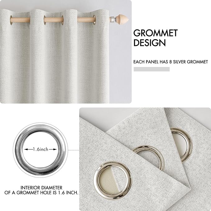 MIULEE 100% Blackout Linen Textured Curtains for Bedroom Solid Thermal Insulated Light Beige Grommet Room Darkening Curtains & Drapes Luxury Decor for Living Room 52 x 63 Inch (2 Panels)