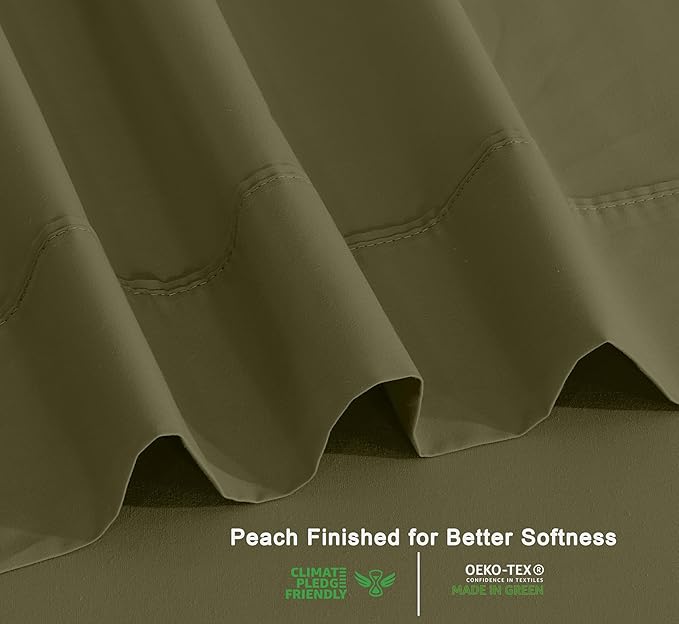RUVANTI 100% Cotton Organic Percale Sheets Full Size – Crisp Cooling Bed Sheets for Hot Sleepers, Deep Pocket 15”, Soft Peach Finish, Breathable & Durable Hotel-Style 4 Pcs, Olive