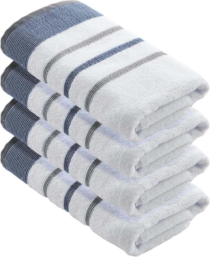 Great Bay Home Decorative Hand Towel Set - Cotton 4 Pack 26x16 Hand Towel Set - Durable Towels for Bathroom Decor (Blue/December Sky)