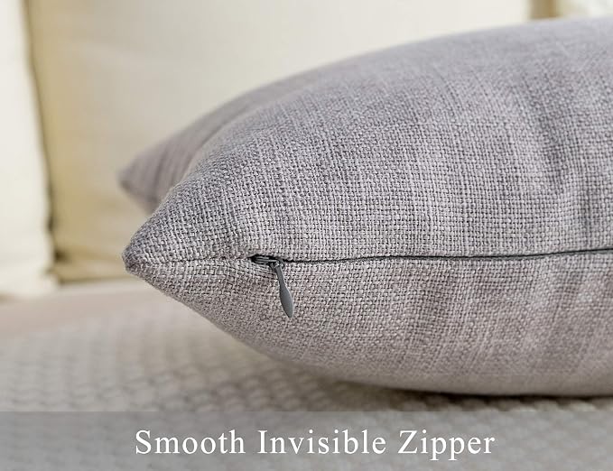 Stellhome Burlap Throw Pillow Covers Square Solid Linen Decorative Cushion Covers for Bed Couch Sofa Bench, 16 x 16 inch (40 cm), Grey, Set of 2