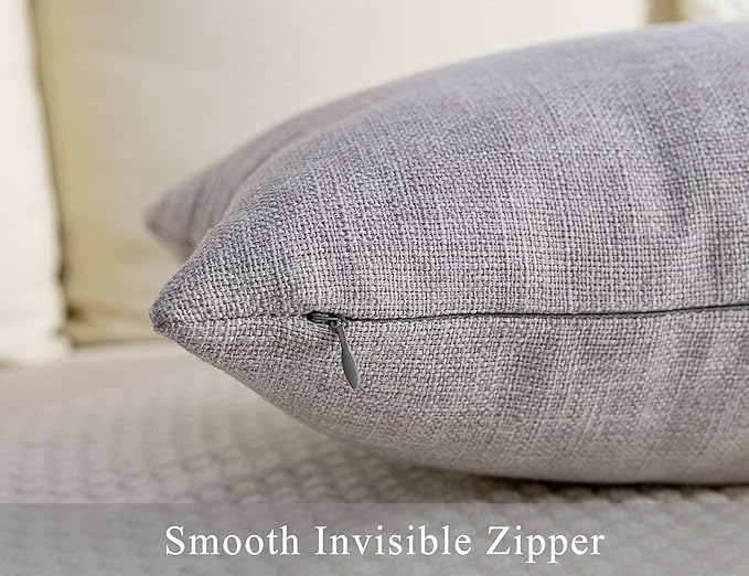 Stellhome Burlap Rectangle Throw Pillow Covers Solid Farmhouse Linen Pillowcase for Home Decoration, Set of 2, 12 x 20 inch (30 x 50 cm), Grey