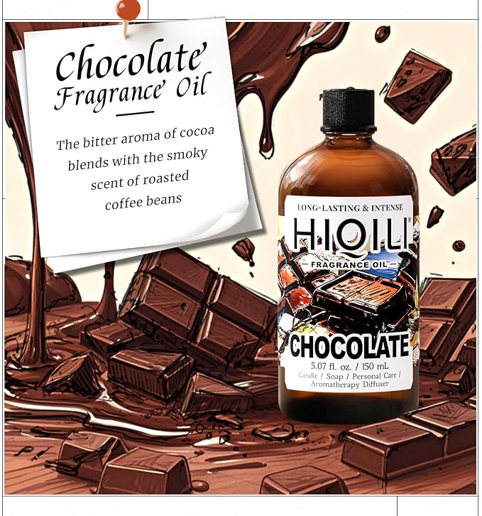 HIQILI Chocolate Fragrance Oil for DIY Candle & Soap Making - 5.07 Fl Oz | Ideal for Home Essential Oil Diffuser, Aromatherapy & Humidifier, Long Lasting Scents - 150 ML