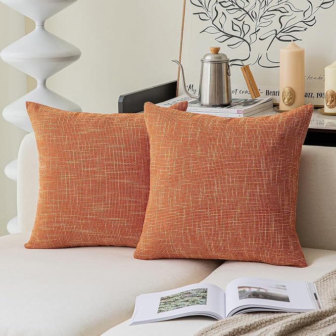 Kevin Textile Fall Pillow Covers Linen European Throw Pillow Sham Super Soft Star Autumn Decorative Cushion Cover for Bench, 20"x20" (50x50cm), Orange
