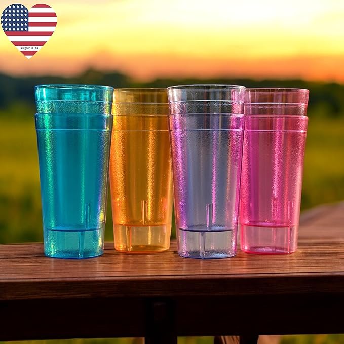 Oojami Set of 24 Plastic Tumblers, 20-Ounce Reusable Cups, BPA-Free & Shatterproof, Stackable Restaurant-Style Drinking Glasses for Water, Juice, and Everyday Use, Dishwasher Safe 20 oz